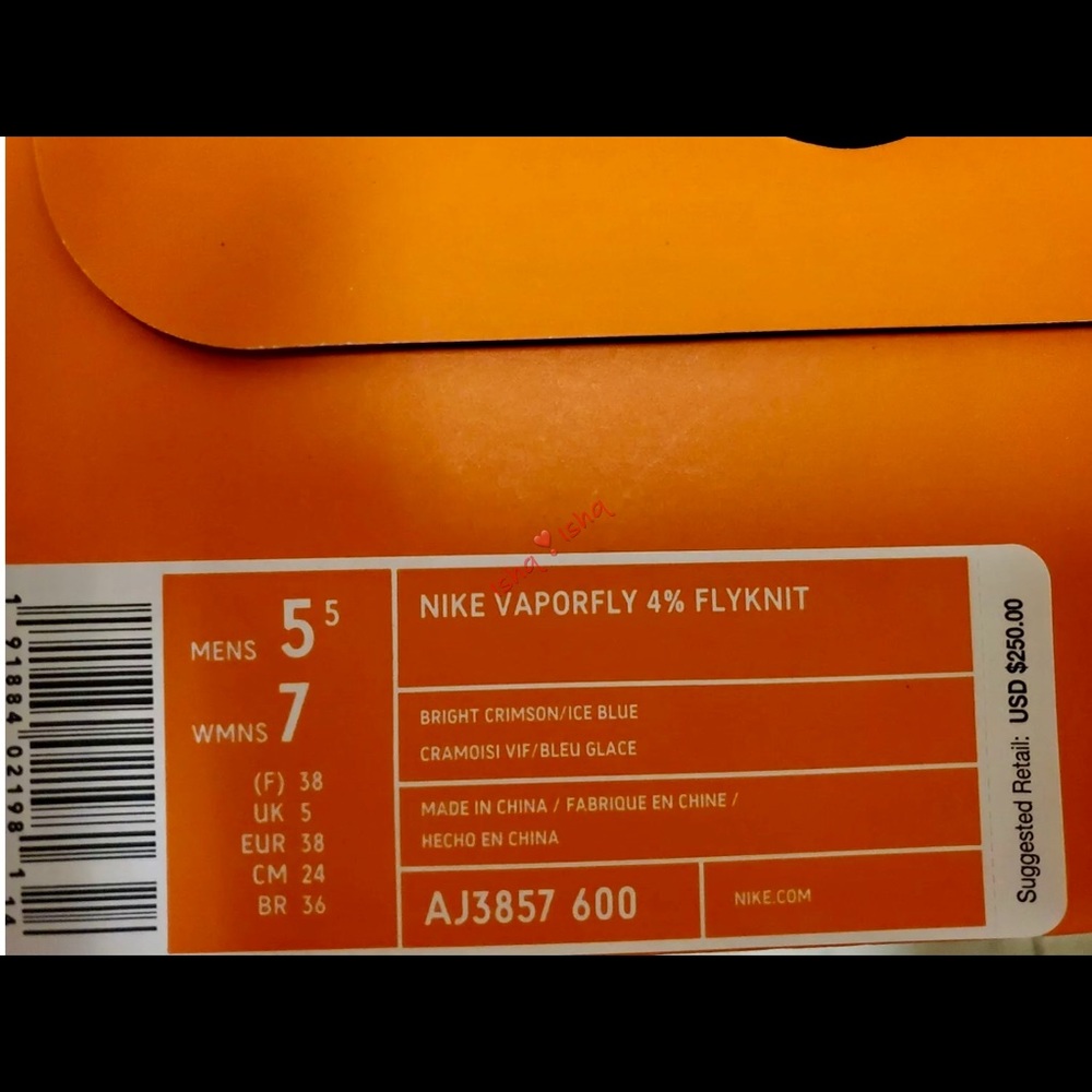 Nike Vaporfly 4% FLYKNIT AJ3857 600 ZoomX 5.5/7 - Picture 8 of 8